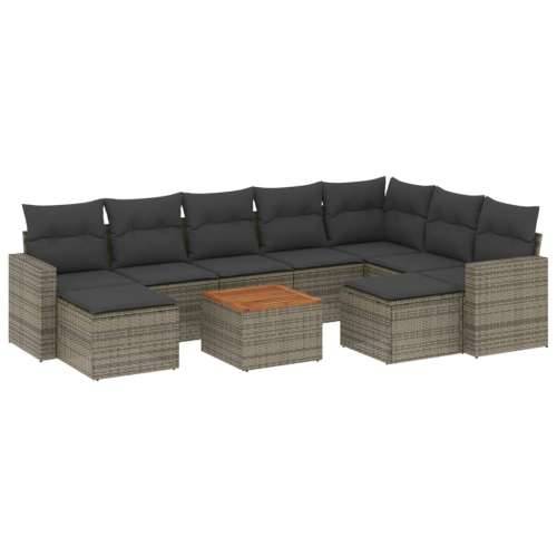 Vrtna garnitura - 10-dijelni set vrtnih sofa od poliratana s jastucima sivi - Siva 10 Cijena