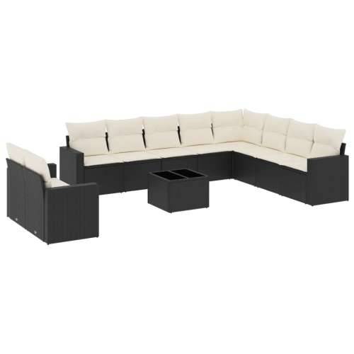 Vrtna garnitura - 11-dijelni set vrtnih sofa od poliratana s jastucima crni - Crna i krem 1 Sa stolom Cijena