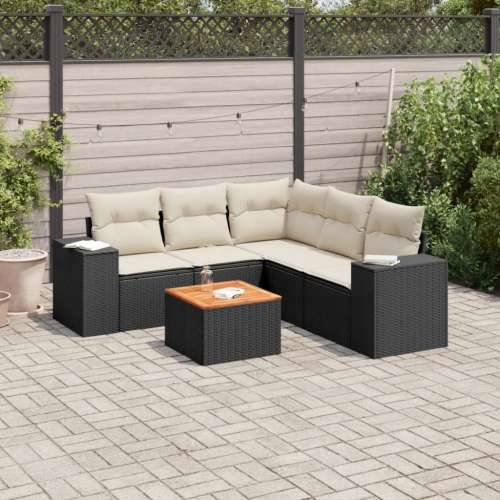 Vrtna garnitura - 6-dijelni set vrtnih sofa s jastucima crni od poliratana - Crna i krem kutna + stol + 2x srednja 1 Cijena