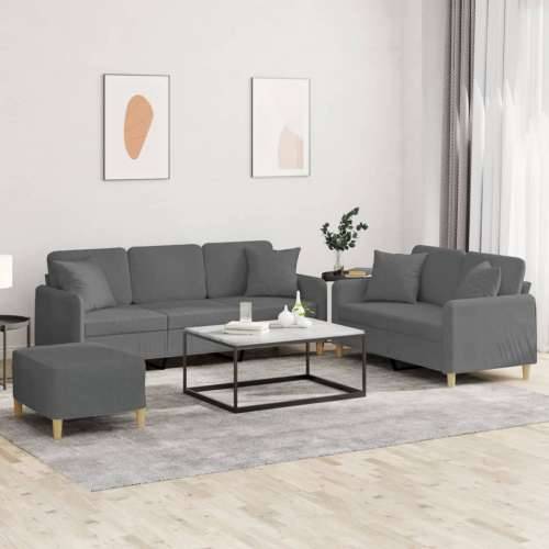 3-dijelni set sofa s jastucima tamnosivi od tkanine - Tamno siva s jastucima i tabureom Cijena