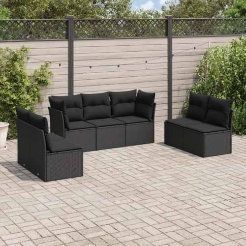 Vrtna garnitura - 7-dijelni set vrtnih sofa od poliratana s jastucima crni - Crna Bez stola 1 Cijena