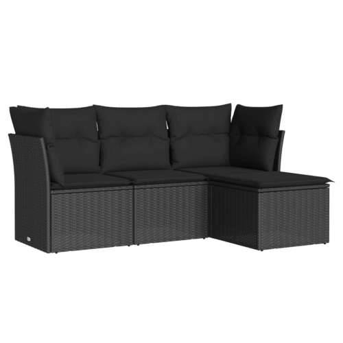 Vrtna garnitura - 4-dijelni set vrtnih sofa od poliratana s jastucima crni - Crna Bez stola 1 Cijena