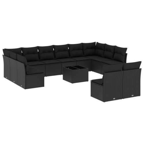 Vrtna garnitura - 12-dijelni set vrtnih sofa s jastucima poliratan crni Crna Sa stolom 1 Cijena