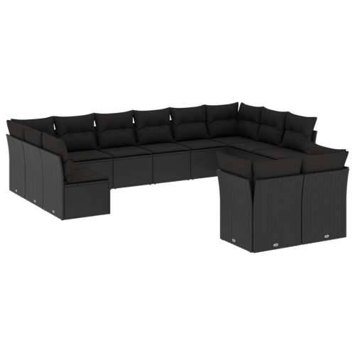 Vrtna garnitura - 12-dijelni set vrtnih sofa od poliratana s jastucima crni - Crna Bez stola 1 Cijena