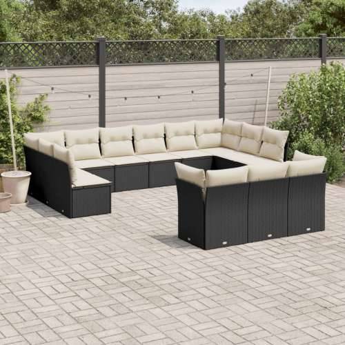 Vrtna garnitura - 13-dijelni set vrtnih sofa s jastucima poliratan crni - Crna i krem Bez stola 1 Cijena