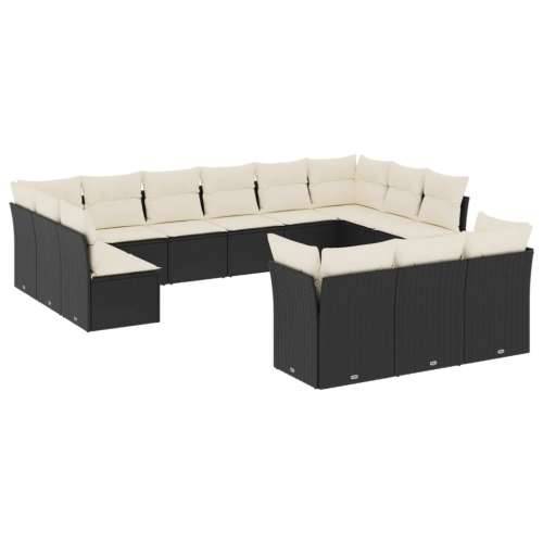 Vrtna garnitura - 13-dijelni set vrtnih sofa s jastucima poliratan crni - Crna i krem Bez stola 1 Cijena