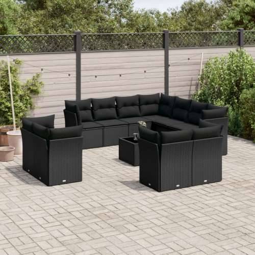 Vrtna garnitura - 12-dijelni set vrtnih sofa od poliratana s jastucima crni - Crna Sa stolom 1 Cijena