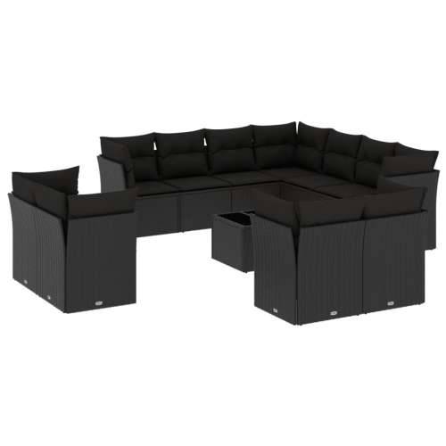 Vrtna garnitura - 12-dijelni set vrtnih sofa od poliratana s jastucima crni - Crna Sa stolom 1 Cijena