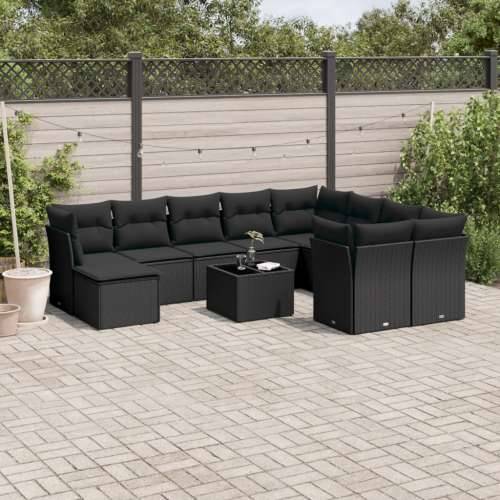 Vrtna garnitura - 11-dijelni set vrtnih sofa od poliratana s jastucima crni - Crna 1 Cijena