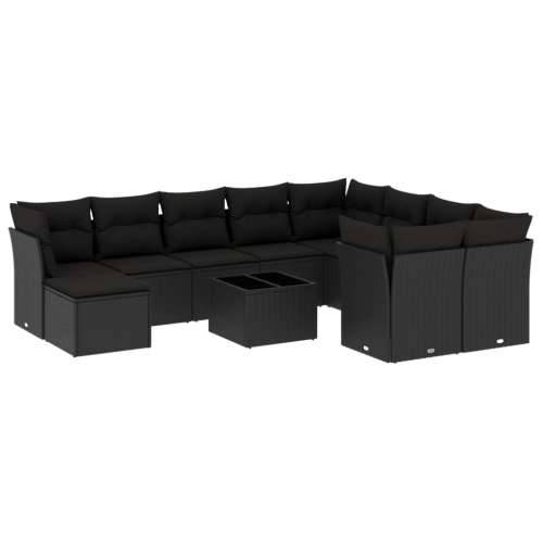 Vrtna garnitura - 11-dijelni set vrtnih sofa od poliratana s jastucima crni - Crna 1 Cijena