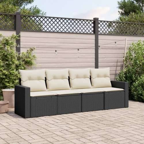 Vrtna garnitura - 4-dijelni set vrtnih sofa od poliratana s jastucima crni - Crna i krem Bez stola 1 Cijena