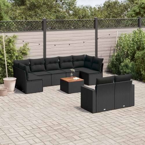 Vrtna garnitura - 10-dijelni set vrtnih sofa s jastucima crni od poliratana - Crna 1 stol + 5x srednja + 2x kutna Cijena