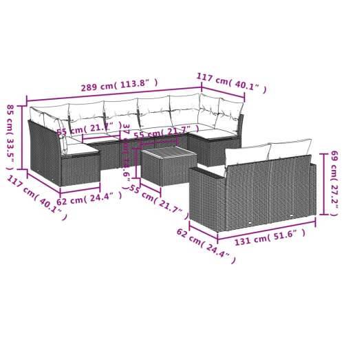 Vrtna garnitura - 10-dijelni set vrtnih sofa s jastucima crni od poliratana - Crna 1 stol + 5x srednja + 2x kutna Cijena