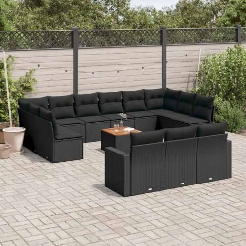 Vrtna garnitura - 14-dijelni set vrtnih sofa s jastucima poliratan crni - Crna 14 Cijena