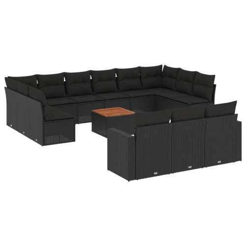 Vrtna garnitura - 14-dijelni set vrtnih sofa s jastucima poliratan crni - Crna 14 Cijena