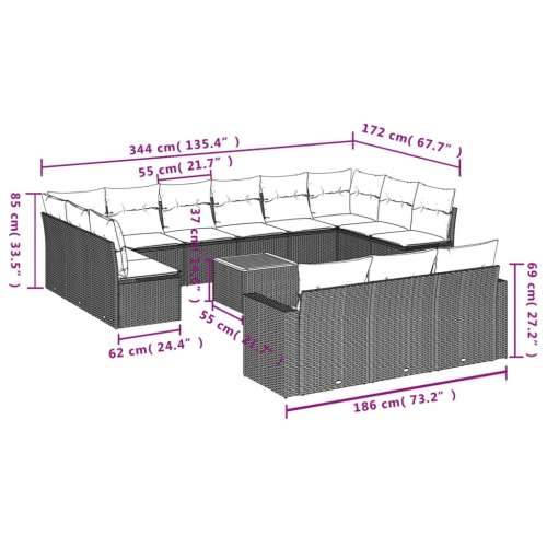 Vrtna garnitura - 14-dijelni set vrtnih sofa s jastucima poliratan crni - Crna 14 Cijena