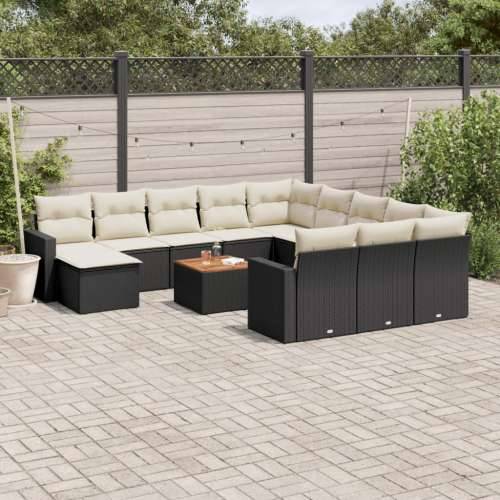 Vrtna garnitura - 13-dijelni set vrtnih sofa s jastucima poliratan crni - Crna i krem 13 Cijena