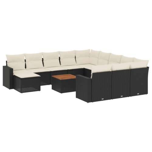 Vrtna garnitura - 13-dijelni set vrtnih sofa s jastucima poliratan crni - Crna i krem 13 Cijena