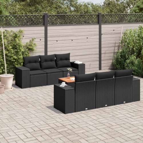 Vrtna garnitura - 7-dijelni set vrtnih sofa od poliratana s jastucima crni - Crna 1 Cijena