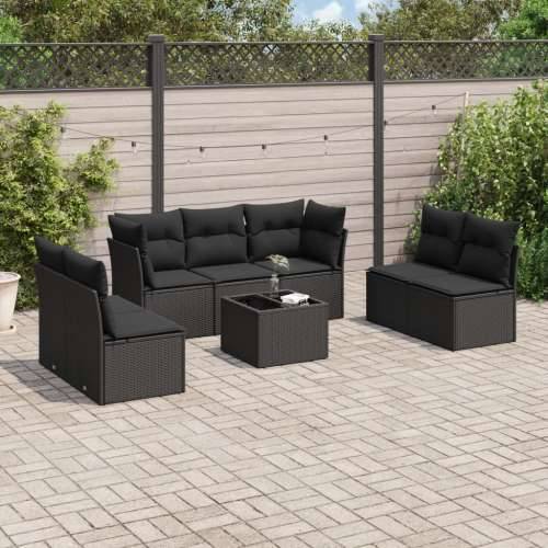 Vrtna garnitura - 8-dijelni set vrtnih sofa od poliratana s jastucima crni - Crna Sa stolom 1 Cijena