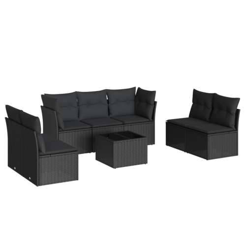Vrtna garnitura - 8-dijelni set vrtnih sofa od poliratana s jastucima crni - Crna Sa stolom 1 Cijena