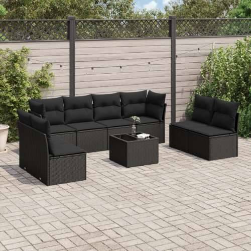 Vrtna garnitura - 9-dijelni set vrtnih sofa s jastucima crni od poliratana - Crna Sa stolom 1 Cijena