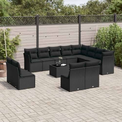 Vrtna garnitura - 13-dijelni set vrtnih sofa s jastucima poliratan crni - Crna Sa stolom 1 Cijena