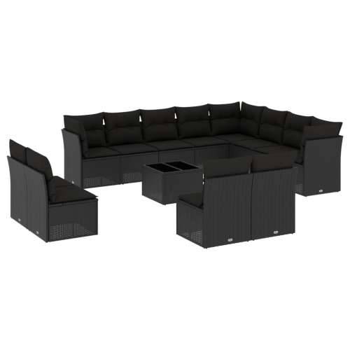 Vrtna garnitura - 13-dijelni set vrtnih sofa s jastucima poliratan crni - Crna Sa stolom 1 Cijena