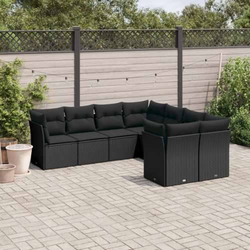 Vrtna garnitura - 8-dijelni set vrtnih sofa od poliratana s jastucima crni - Crna 1 Cijena