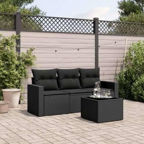 Vrtna garnitura - 4-dijelni set vrtnih sofa od poliratana s jastucima crni - Crna Sa stolom 1 Cijena