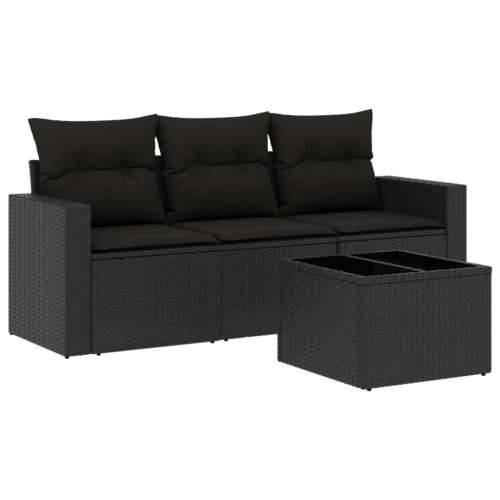 Vrtna garnitura - 4-dijelni set vrtnih sofa od poliratana s jastucima crni - Crna Sa stolom 1 Cijena