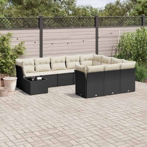 Vrtna garnitura - 11-dijelni set vrtnih sofa od poliratana s jastucima crni - Crna i krem 11 Cijena
