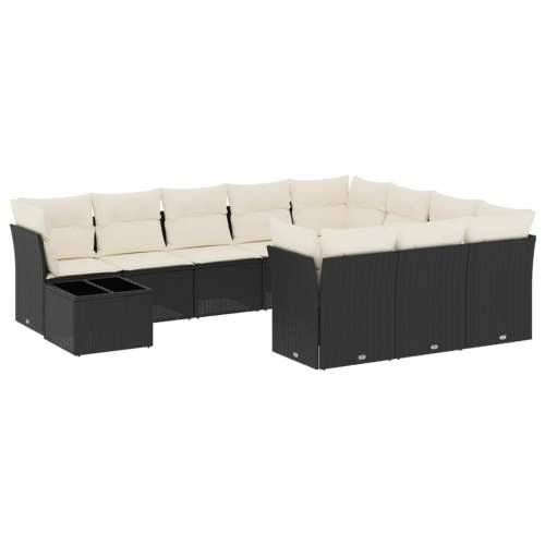 Vrtna garnitura - 11-dijelni set vrtnih sofa od poliratana s jastucima crni - Crna i krem 11 Cijena