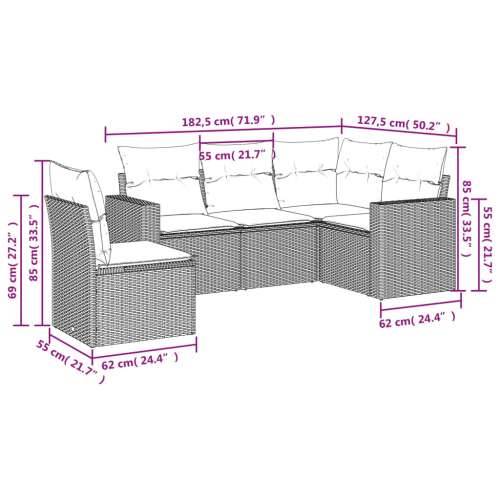 5-dijelni vrtni set sofa s jastucima bež od poliratana - bež i krem 1 Bez stola Cijena