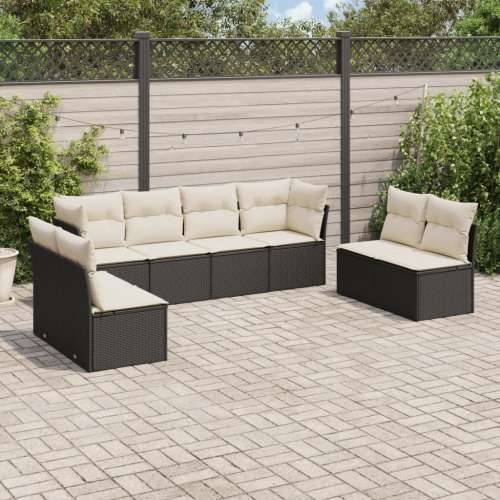 Vrtna garnitura - 8-dijelni set vrtnih sofa od poliratana s jastucima crni - Crna i krem Bez stola 1 Cijena