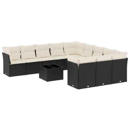 Vrtna garnitura - 12-dijelni set vrtnih sofa od poliratana s jastucima crni - Crna i krem Sa stolom 1 Cijena