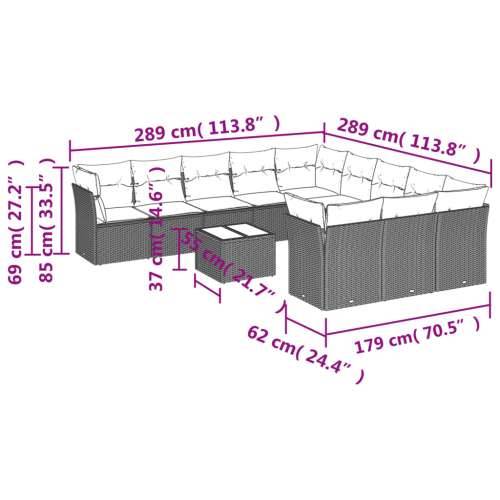 Vrtna garnitura - 12-dijelni set vrtnih sofa od poliratana s jastucima crni - Crna i krem Sa stolom 1 Cijena