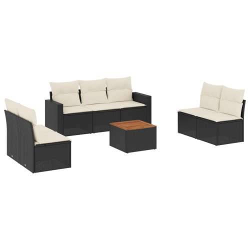 Vrtna garnitura - 8-dijelni set vrtnih sofa od poliratana s jastucima crni - Crna i krem 1 Cijena