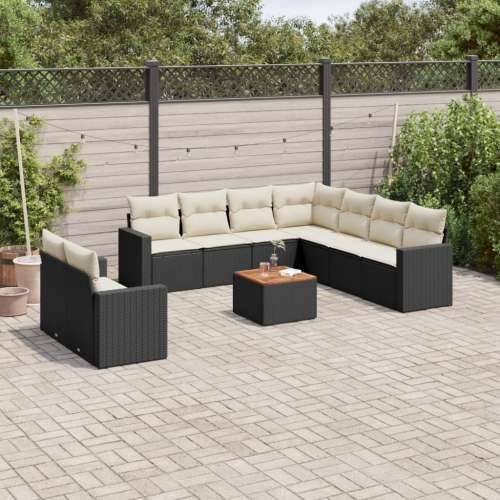 Vrtna garnitura - 10-dijelni set vrtnih sofa s jastucima crni od poliratana - Crna i krem 1 Cijena