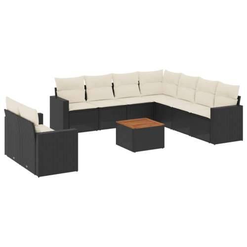 Vrtna garnitura - 10-dijelni set vrtnih sofa s jastucima crni od poliratana - Crna i krem 1 Cijena