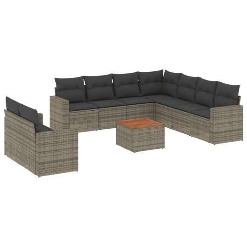 Vrtna garnitura - 10-dijelni set vrtnih sofa od poliratana s jastucima sivi - Siva 1 Cijena