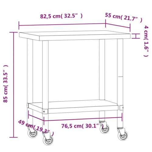 Kuhinjski radni stol s kotačima 82,5x55x85 cm nehrđajući čelik Cijena