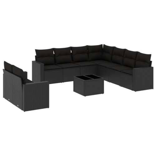 Vrtna garnitura - 10-dijelni set vrtnih sofa s jastucima crni od poliratana - Crna Sa stolom 1 Cijena