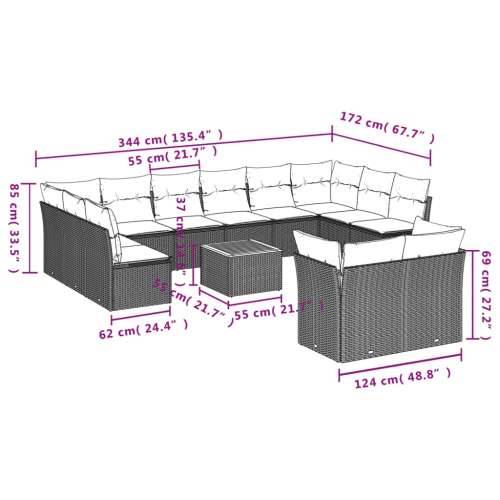 Vrtna garnitura - 13-dijelni set vrtnih sofa s jastucima poliratan crni - Crna 1 Cijena