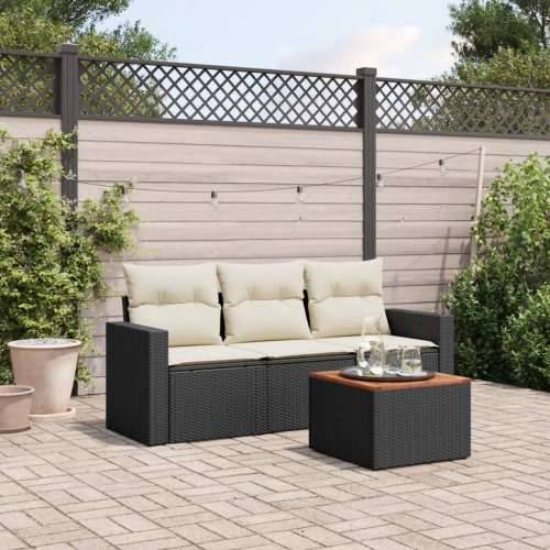 Vrtna garnitura - 4-dijelni set vrtnih sofa od poliratana s jastucima crni - Crna i krem 1 Cijena