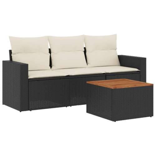 Vrtna garnitura - 4-dijelni set vrtnih sofa od poliratana s jastucima crni - Crna i krem 1 Cijena