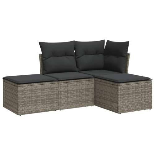 Vrtna garnitura - 4-dijelni set vrtnih sofa od poliratana s jastucima sivi - Siva Bez stola 1 Cijena