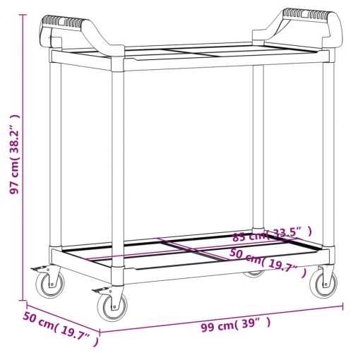 Kolica s 2 razine crna 99 x 50 x 97 cm aluminijska Crna 99 x 50 x 97 cm Cijena