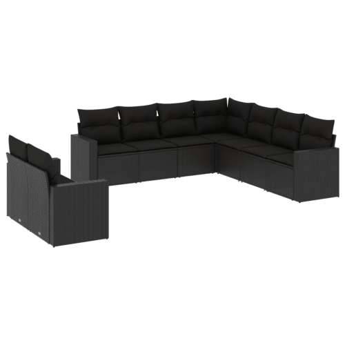 Vrtna garnitura - 9-dijelni set vrtnih sofa s jastucima crni od poliratana - Crna Bez stola 1 Cijena