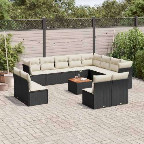 Vrtna garnitura - 13-dijelni set vrtnih sofa s jastucima poliratan crni - Crna i krem 1 Cijena